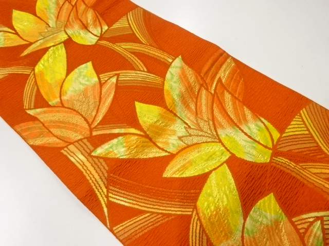 JAPANESE KIMONO / VINTAGE NAGOYA OBI / SILK / WOVEN LEAVES